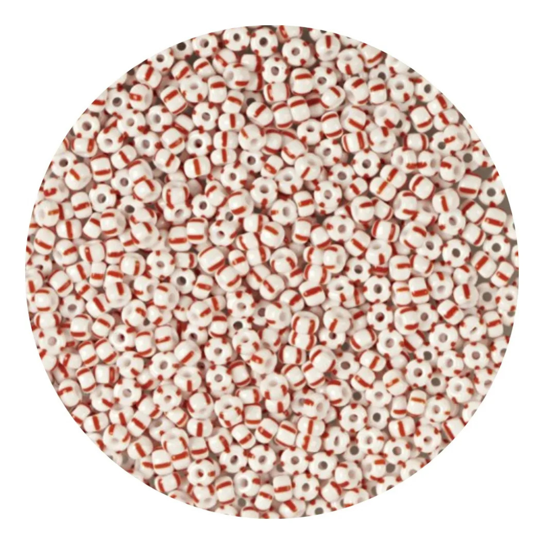 Chaquiron calibrado 6/0 03890 Blanco con Rayas Rojas-Elegir gramaje