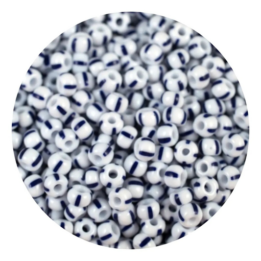 Chaquiron calibrado 6/0 03330 Blanco con Rayas Azules Separadas-Elegir gramaje