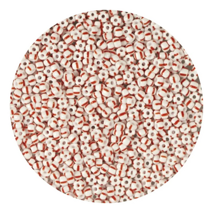 Chaquiron calibrado 6/0 03890 Blanco con Rayas Rojas-Elegir gramaje