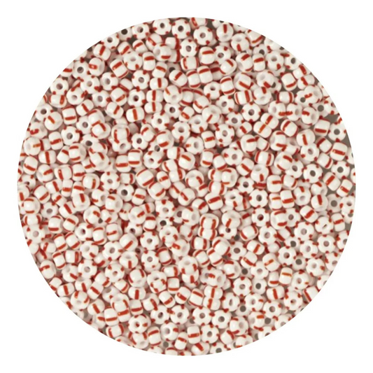 Chaquiron calibrado 6/0 03890 Blanco con Rayas Rojas-Elegir gramaje
