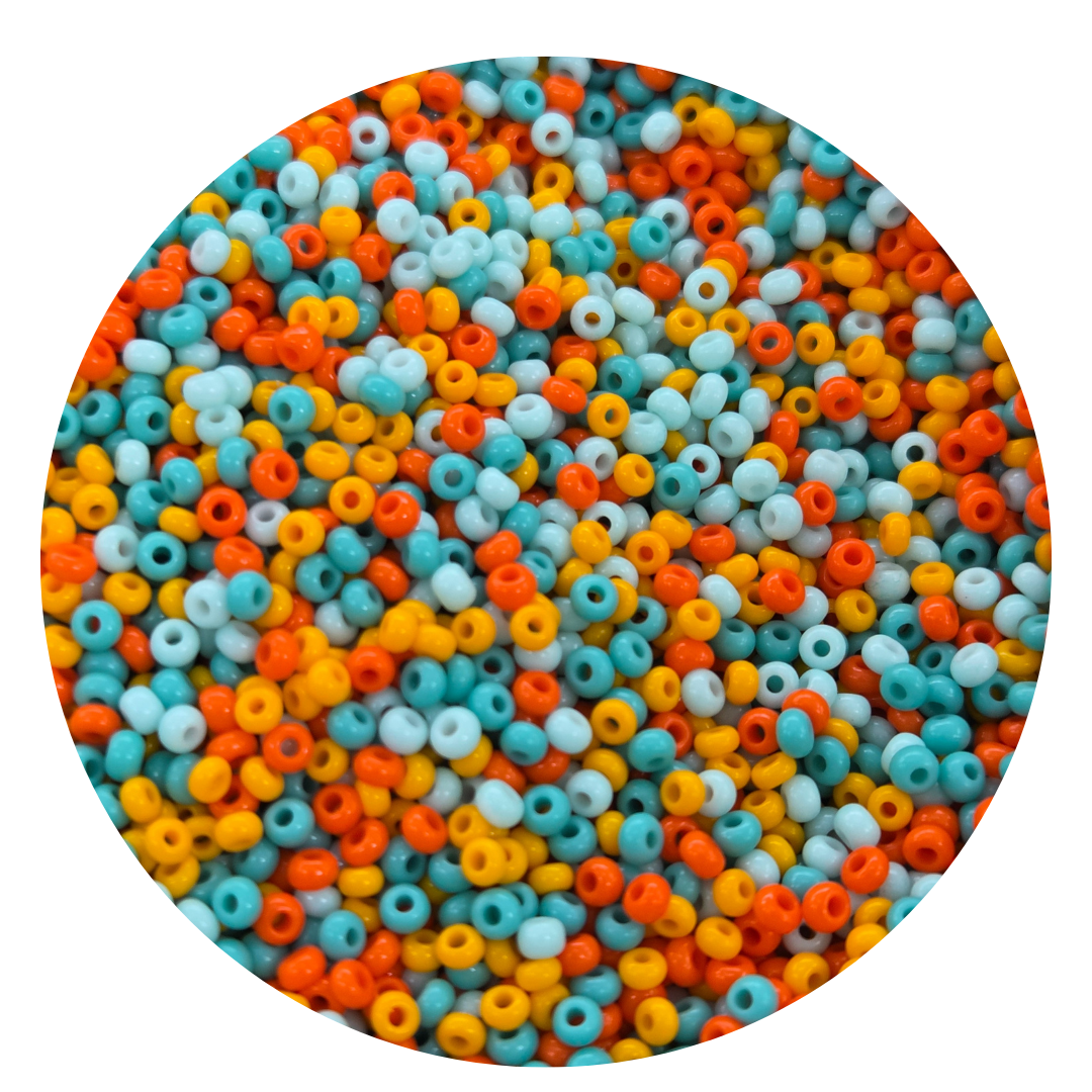 Chaquira calibrada 10/0 Mix Naranja Turquesa-Elegir gramaje